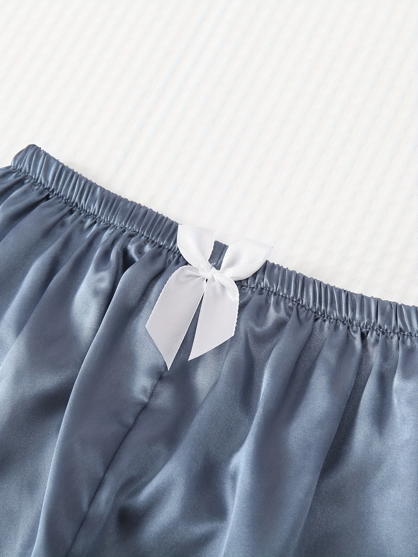 Satin Pajama Set Short Sleeve Lapel Top Bow Shorts Women's - Temu