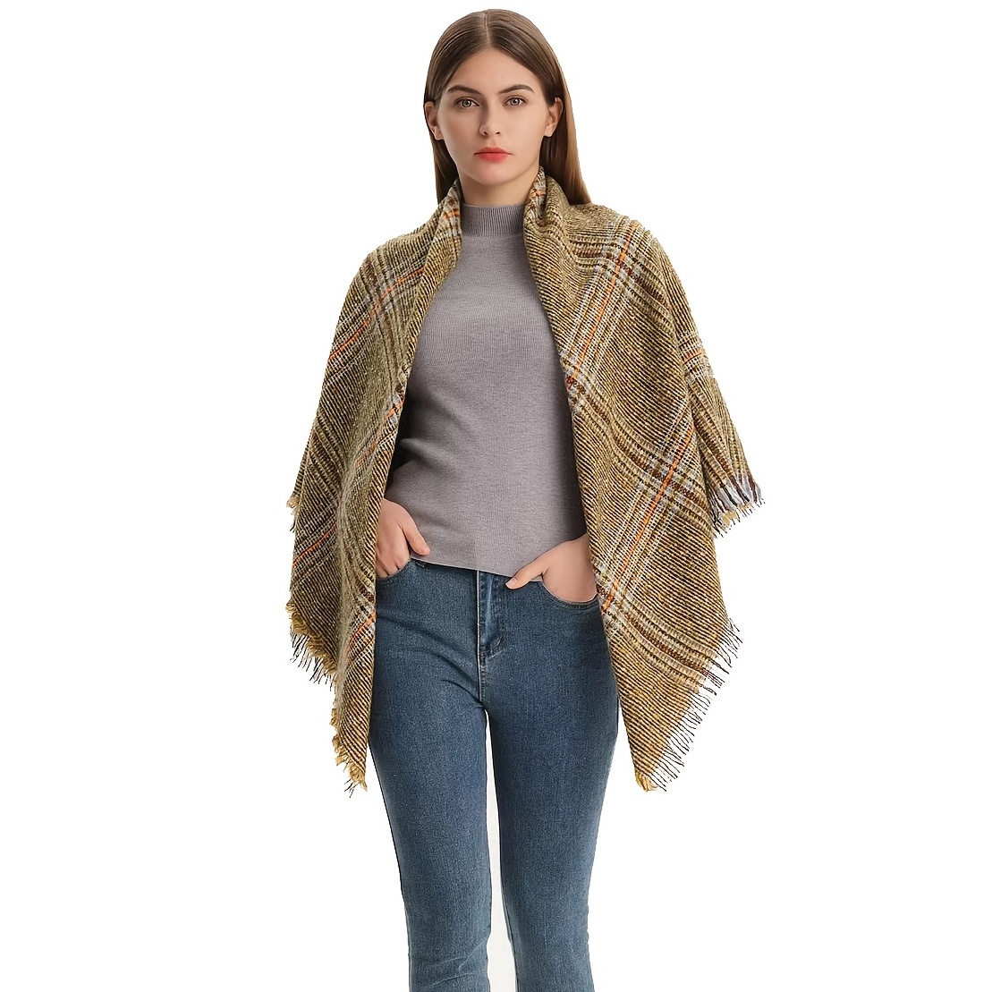 YDKZYMD Womens Cashmere Outdoor Poncho Shawl Cover Up Scarves Travel Tassel  Pashmina 180cm Blanket Check Plaid Winter Pashmina for Women Men Cold  Weather Scarf Brown 
