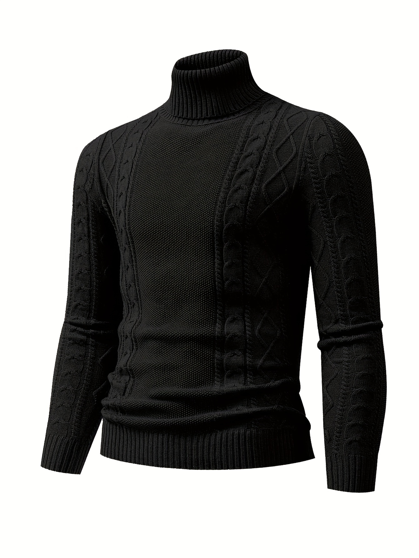 Men's Plain Turtleneck Sweater, Trendy High Stretch Fashion Comfy Thermal  Tops