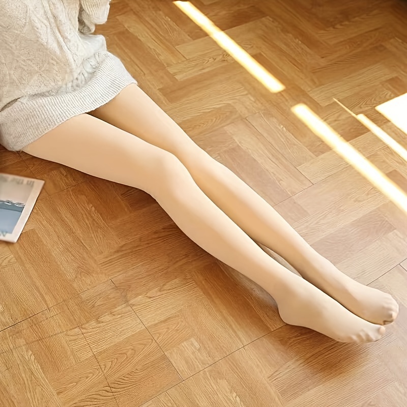 Women Translucent Pantyhose Warm Fleece Lined Thick Tights Slim Stretchy  Waist