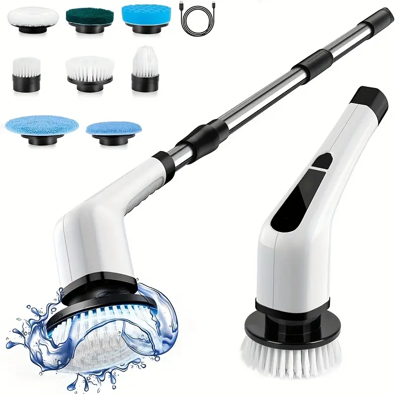 Cordless Electric Rotary Scrubber With 7 Brush Heads And Adjustable  Extension Handles - Perfect For Cleaning Bathroom Floors And Kitchen Tiles  - Up To 90 Minutes Of Working Time - Temu
