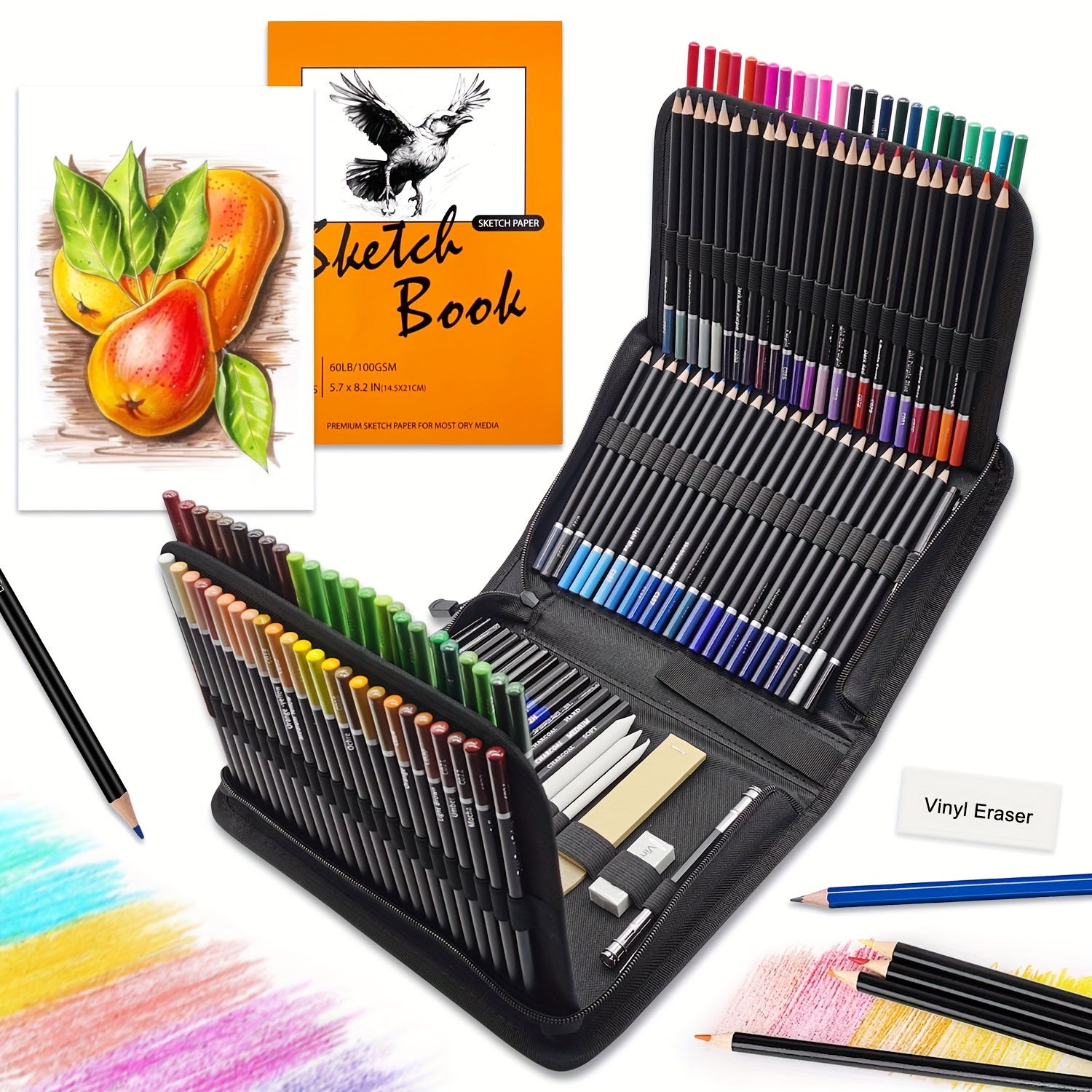 KALOUR 76 Drawing Sketching Kit Set - Pro Art Supplies with Sketchbook & Watercolor Paper - Include tutorial,watercolor,graph