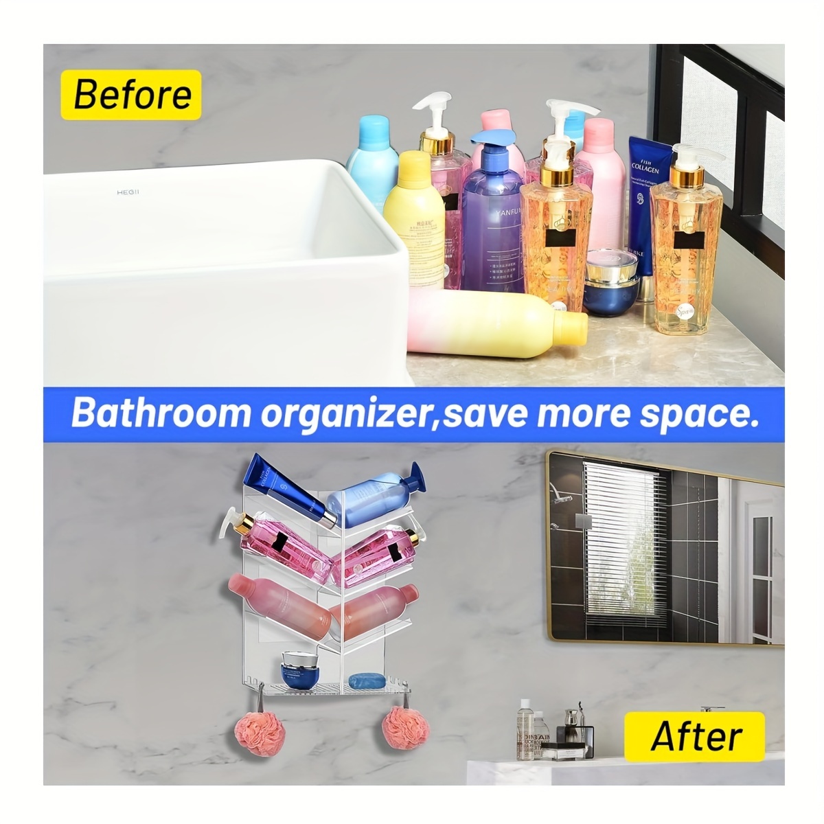 AITEE Acrylic Shower Caddy Organizer for Bathroom, Clear Shampoo Holder  Organizer Shelf Wall Mounted, No Drilling and Rustproof, Sturdy and Durable