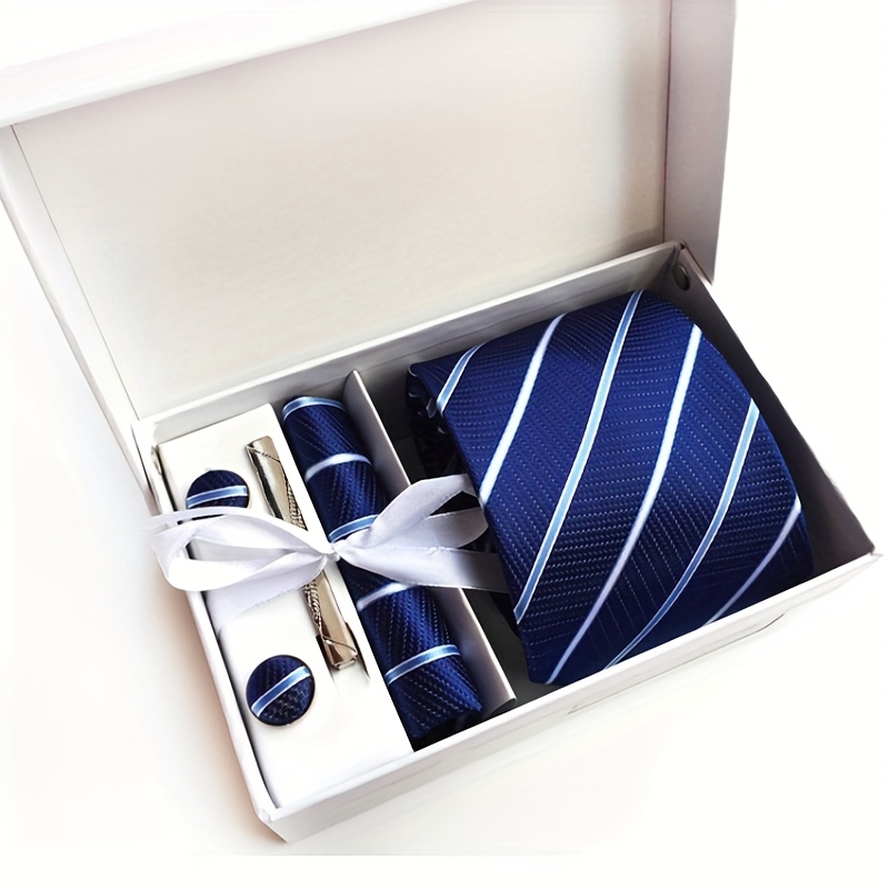 Men's Tie Gift Box 3 Piece of Sets Tie Pocket Square Cufflinks Tie Clip,Men Gifts Ideas,Temu
