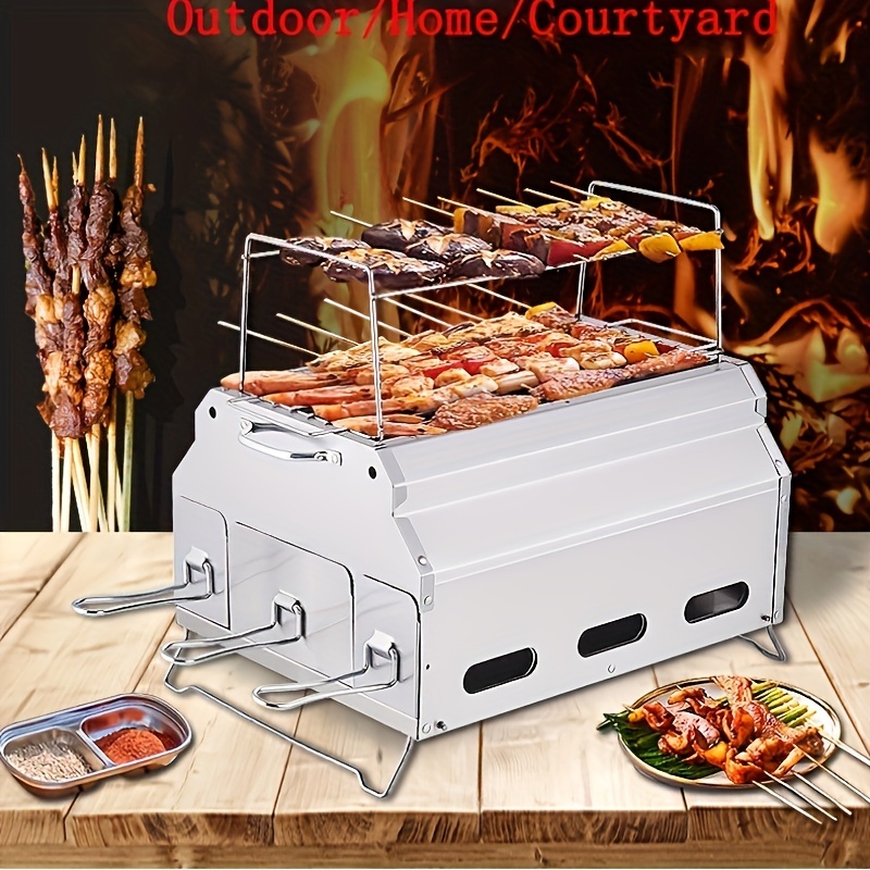 1pc barbecue grill smokeless indoor and outdoor bbq grill for home and commercial use stainless steel outdoor bbq charcoal grill portable barbecue grill bbq accessories grill accessories patio lawn ga...