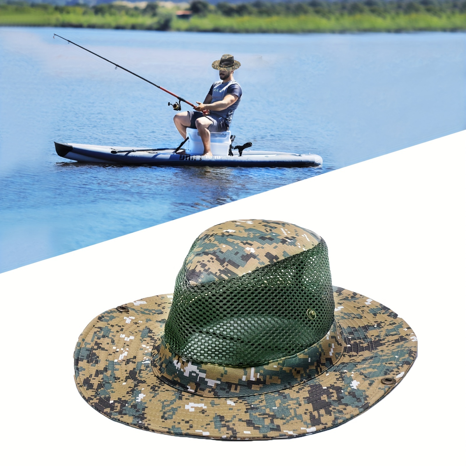 

1pc Camouflage Fishing Hat, Uv Protection Fisherman Hat Suitable For Fishing, Camping, Hiking, Breathable And Lightweight Hat