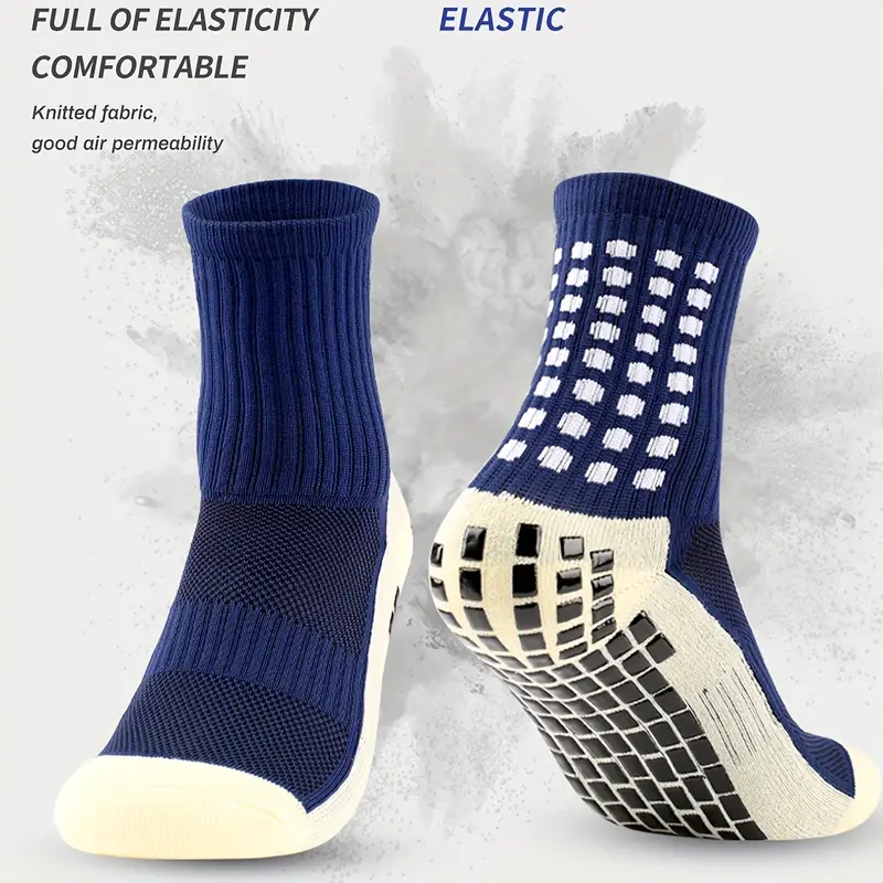 1pair mens sports socks soccer socks non slip thickened football socks grip crew socks details 6