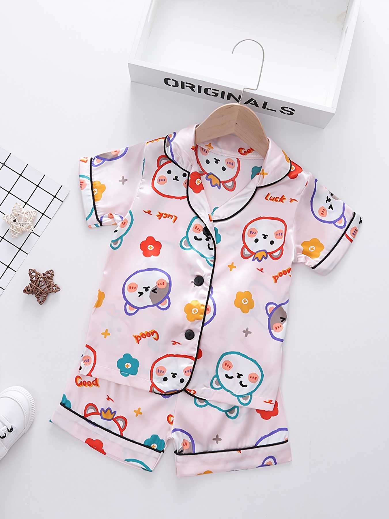 Girls Pajamas Family Outfit Cartoon Bear Graphic V neck Temu