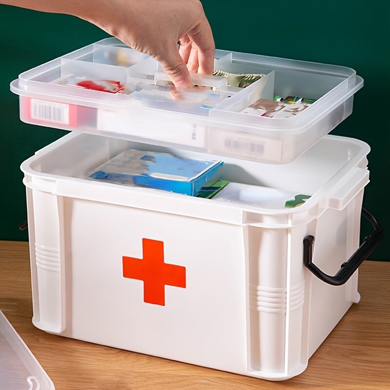 Medicine Storage Box, Oval Medicine Box Organizer Storage, Plastic First  Aid Box Empty, Double Layers Large Capacity Medicine Organizer Box for Home