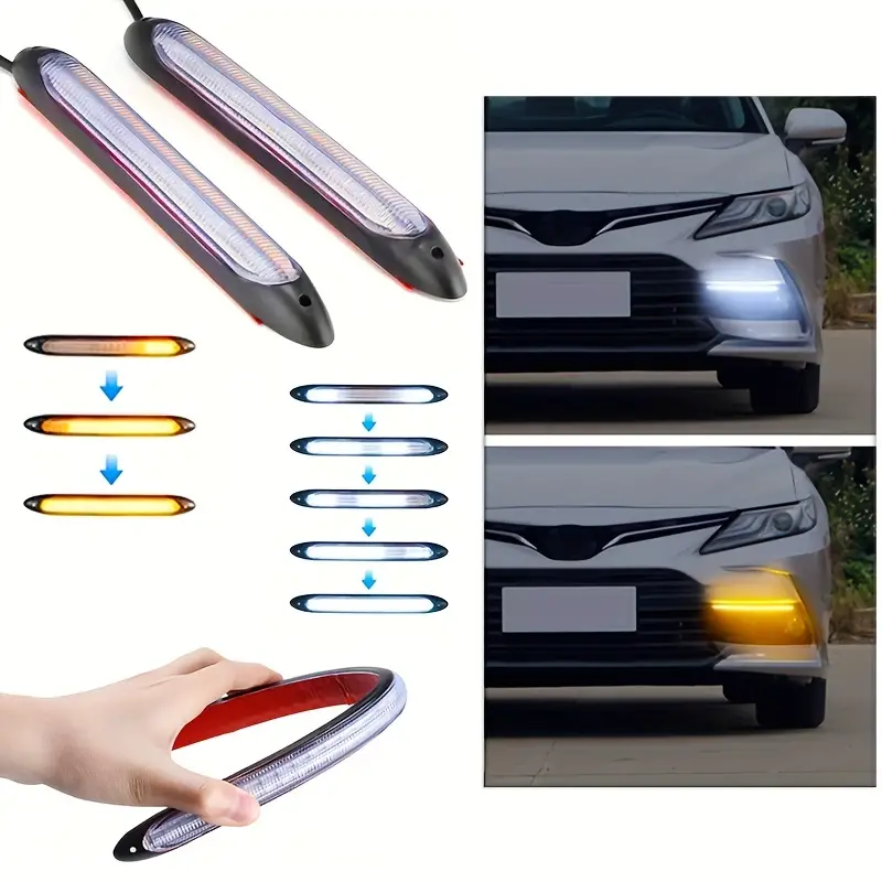 1 Paar 12V helle DRL LED-Tagfahrlicht für Auto-Scheinwerfer Sequenzielle  DRL LED-Streifen Blinker Gelb Flow Auto Day Light