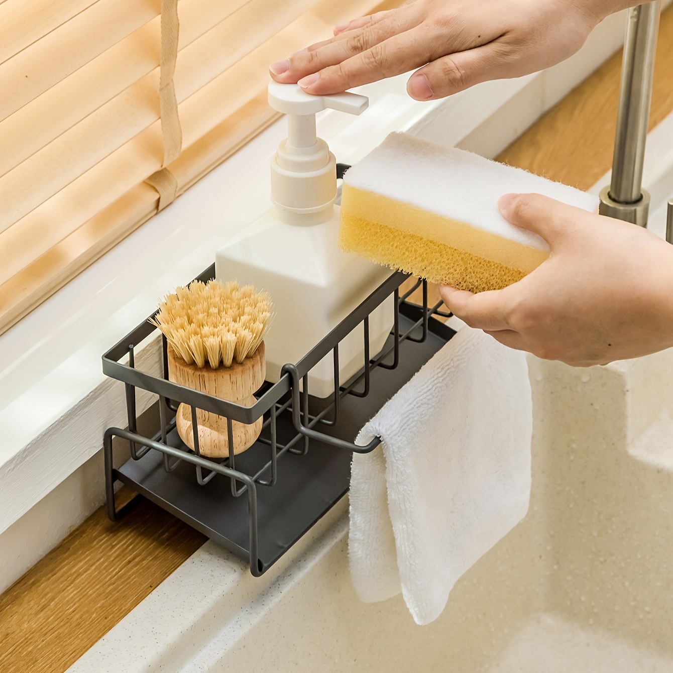 Sink Caddy Sponge Drain Rack With Dishcloth Holder Stainless - Temu