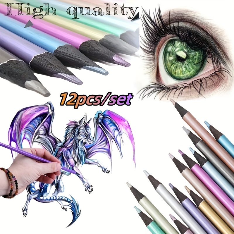 Brutfuner 12pcs Metallic Colored Pencils lapis de cor profissional Go –  AOOKMIYA