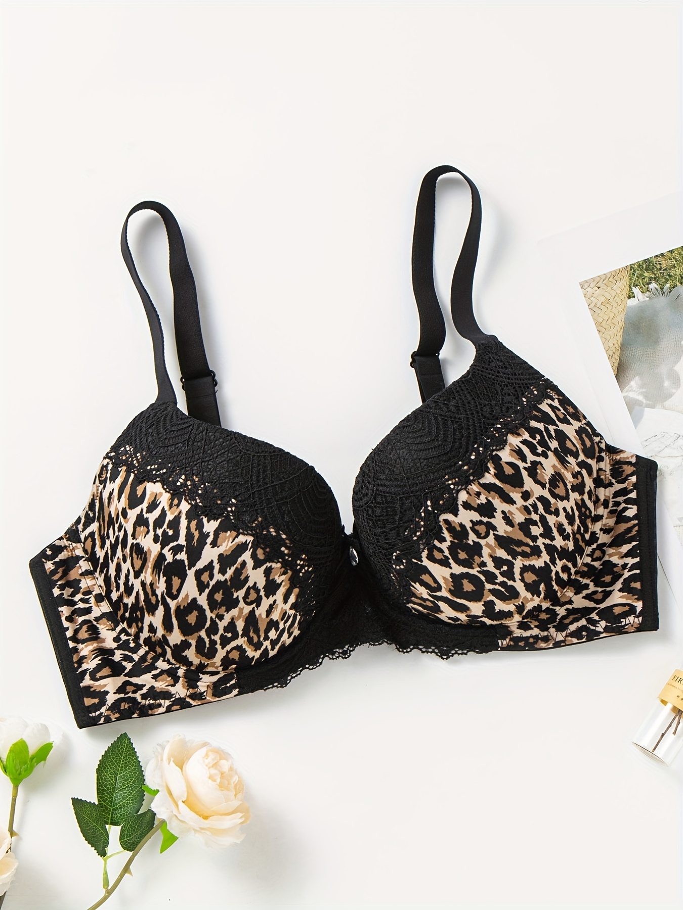 Buy Stylzoo Women's Plus size Lace Bra Panty Underwear Set Animal Print  with Black Lace 36DD Online at desertcartIsrael