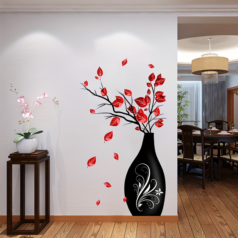 

1pc Creative Wall Sticker, Red Flower Vase Pattern Self-adhesive Wall Stickers, Bedroom Entryway Living Room Porch Home Decoration Wall Stickers, Removable Stickers, Wall Decor Decals