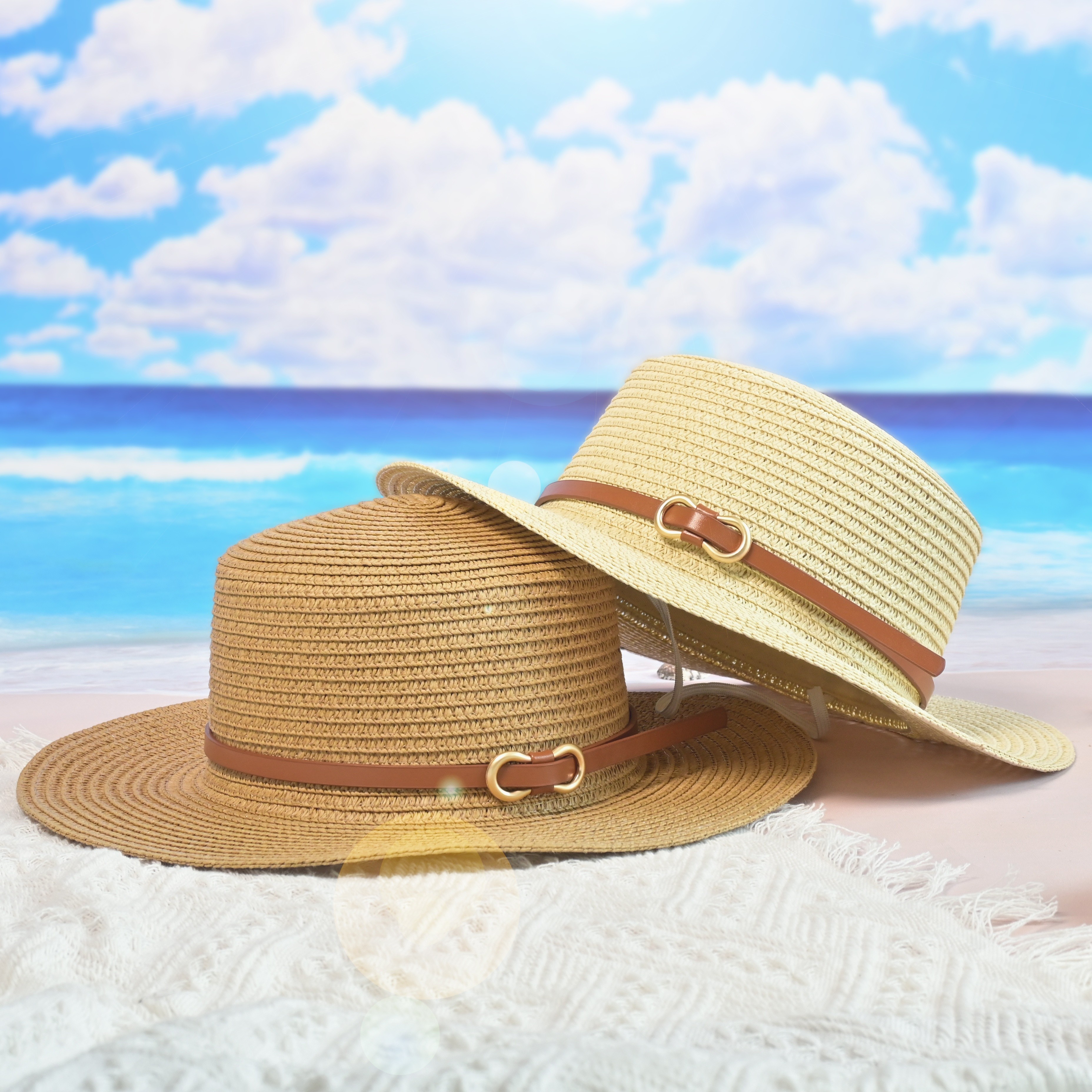 Rivet Belt Gradient Color Jazz Cowboy Straw Hat Summer Outdoor