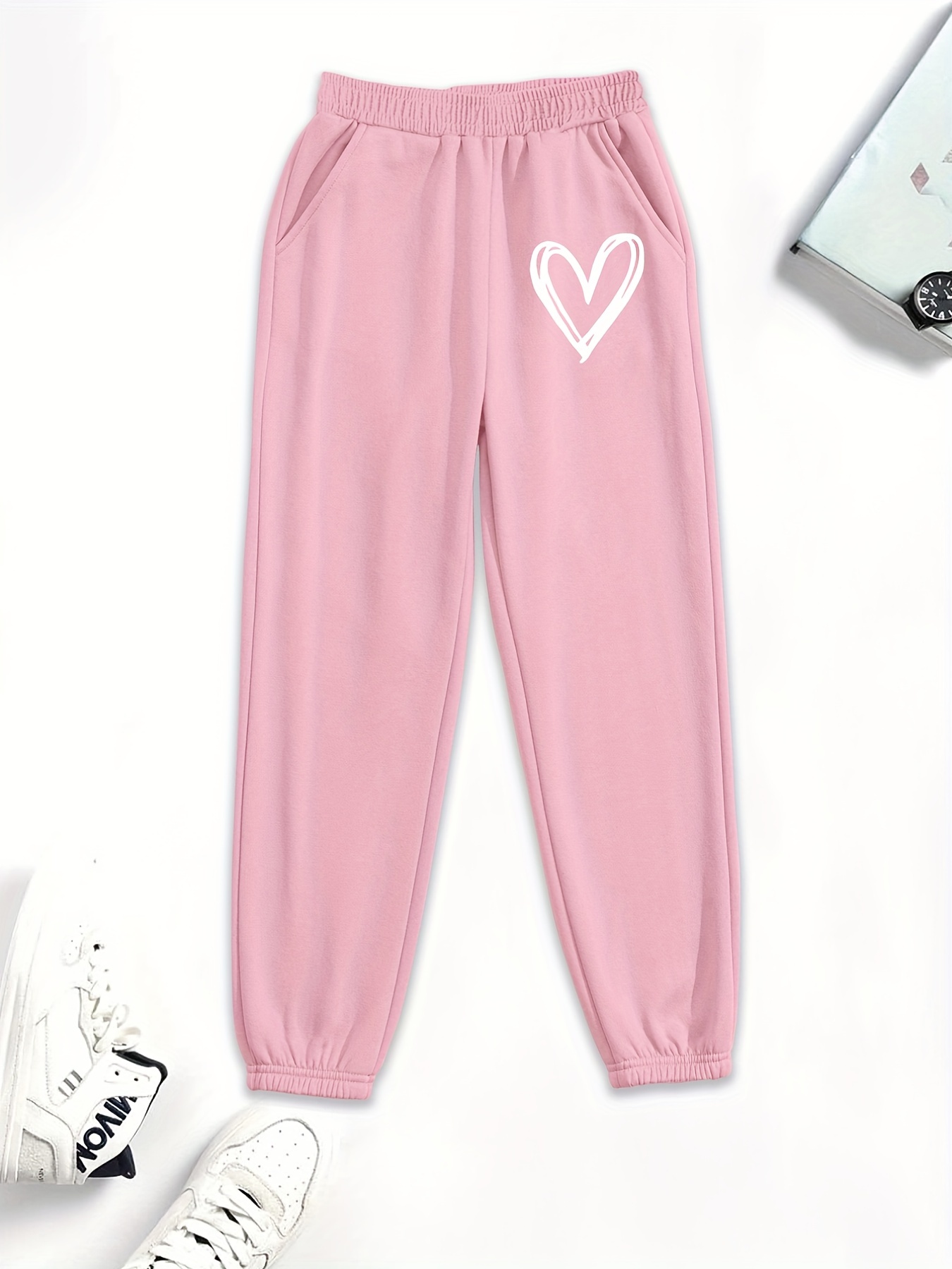 Trend Heart Graphic Sweatpants Girls High Waisted Workout - Temu