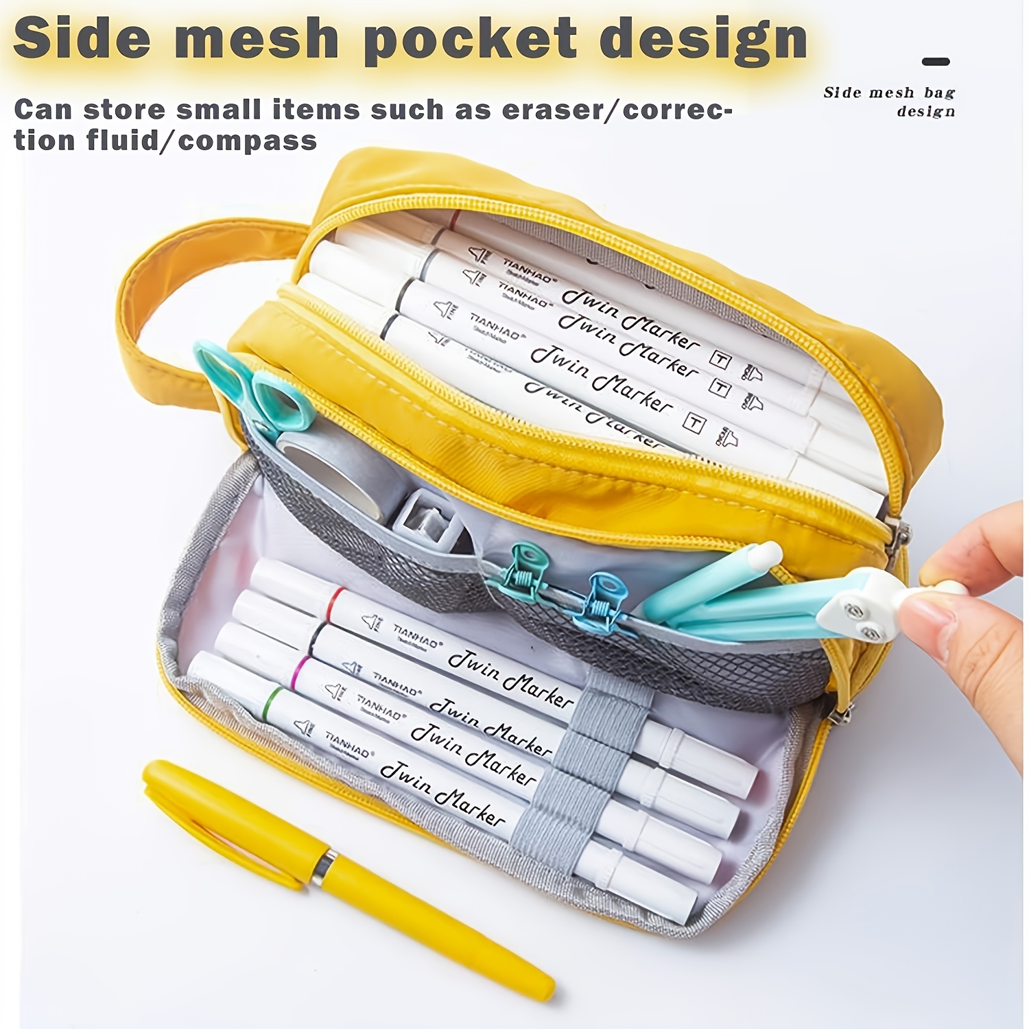 Mesh Pencil Case Bag Office Zipper Pencil Pouch School Stationery