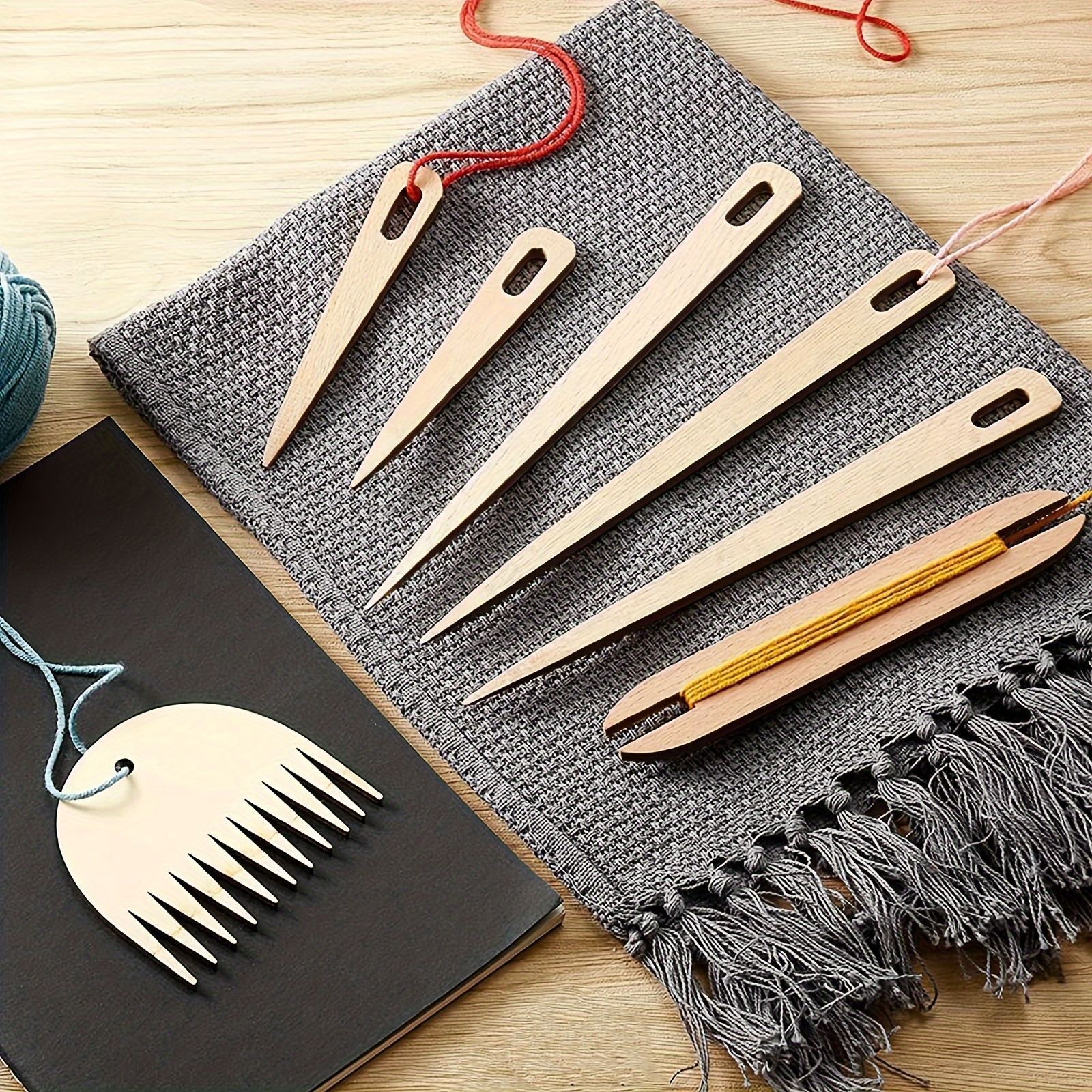 

7pcs/set Wood Hand Loom Stick Set, Diy Handcrafts Tools Include 5pcs Wooden Weaving Crochet Needle, 1pc Wooden Shuttle, 1pc Wooden Weaving Comb For Knitting Crafts Art Supplies