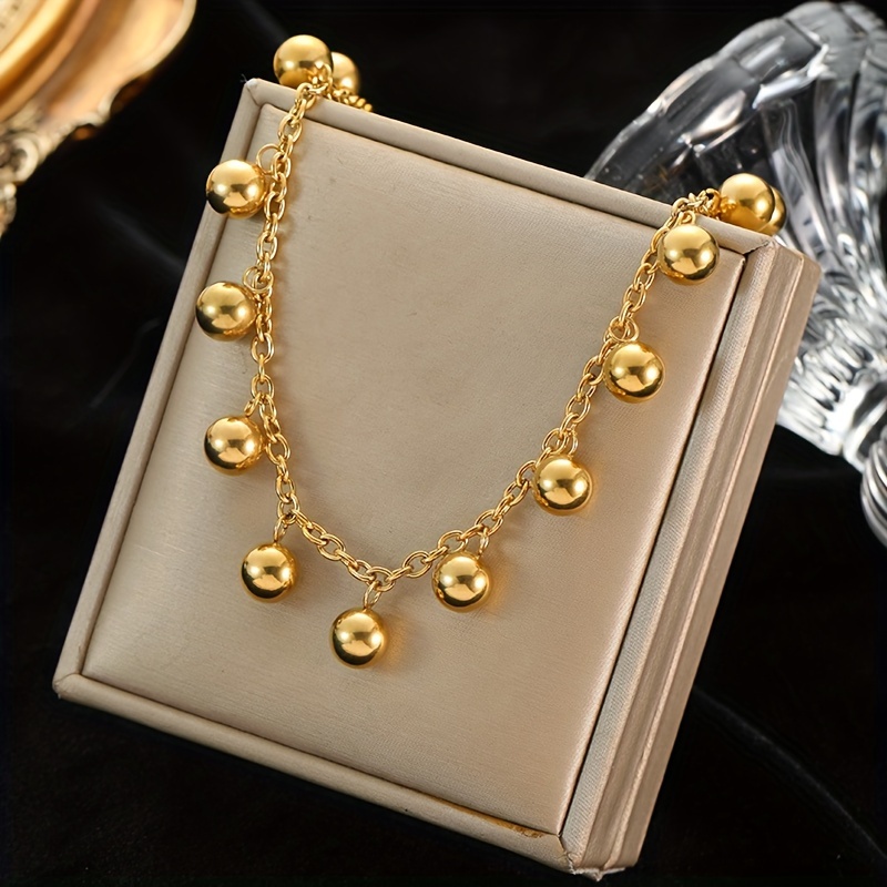 Image of 1pc Stainless Steel Golden Color Beads Ball Pendant Necklace For Women Design Neck Chain Jewelry Party Gift