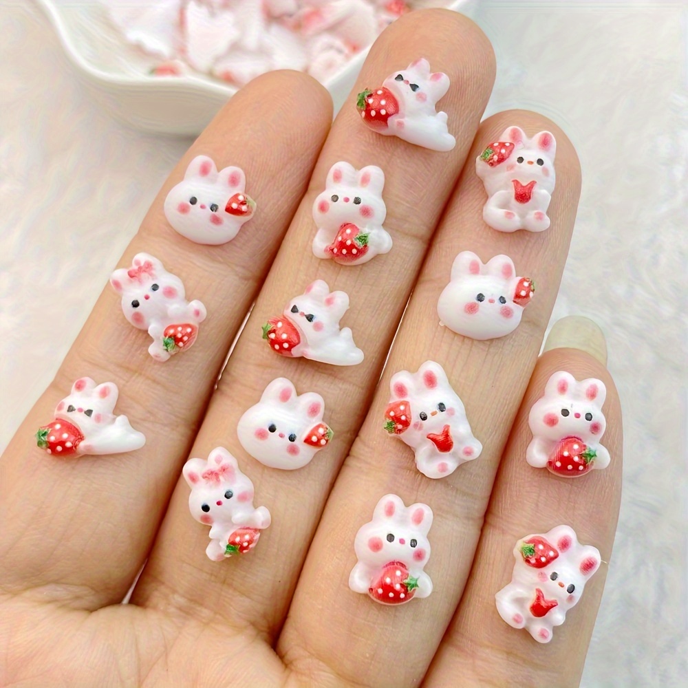 

20/50pcs Adorable Mini Mixed Cartoon Strawberry Rabbit Resin Nail Charms- Perfect For Jewelry Making, Manicures, Hairwear, Phone Cases & More!