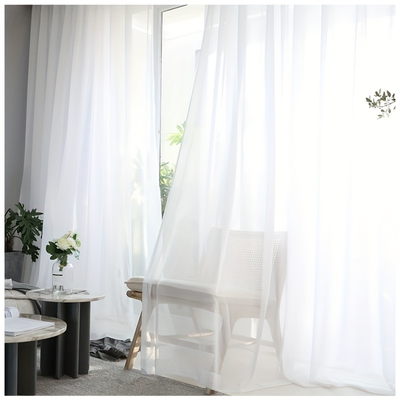 

1panel White Chiffon Rod Pocket Curtain, Window Decoration Suitable For Balcony Bedroom Office Kitchen Living Room Study Cafe Home Decoration