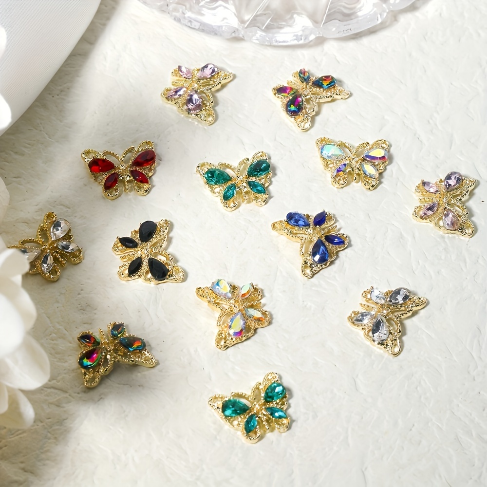 10pcs Butterfly Nail Art Charms with Crystal Zircons 3D Alloy Nail Accessory