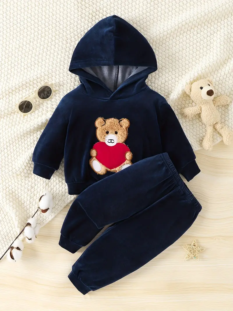 toddler baby boys and girls cute hooded cartoon bear long sleeved sweatshirt sweatpants set kids spring and autumn clothes details 11
