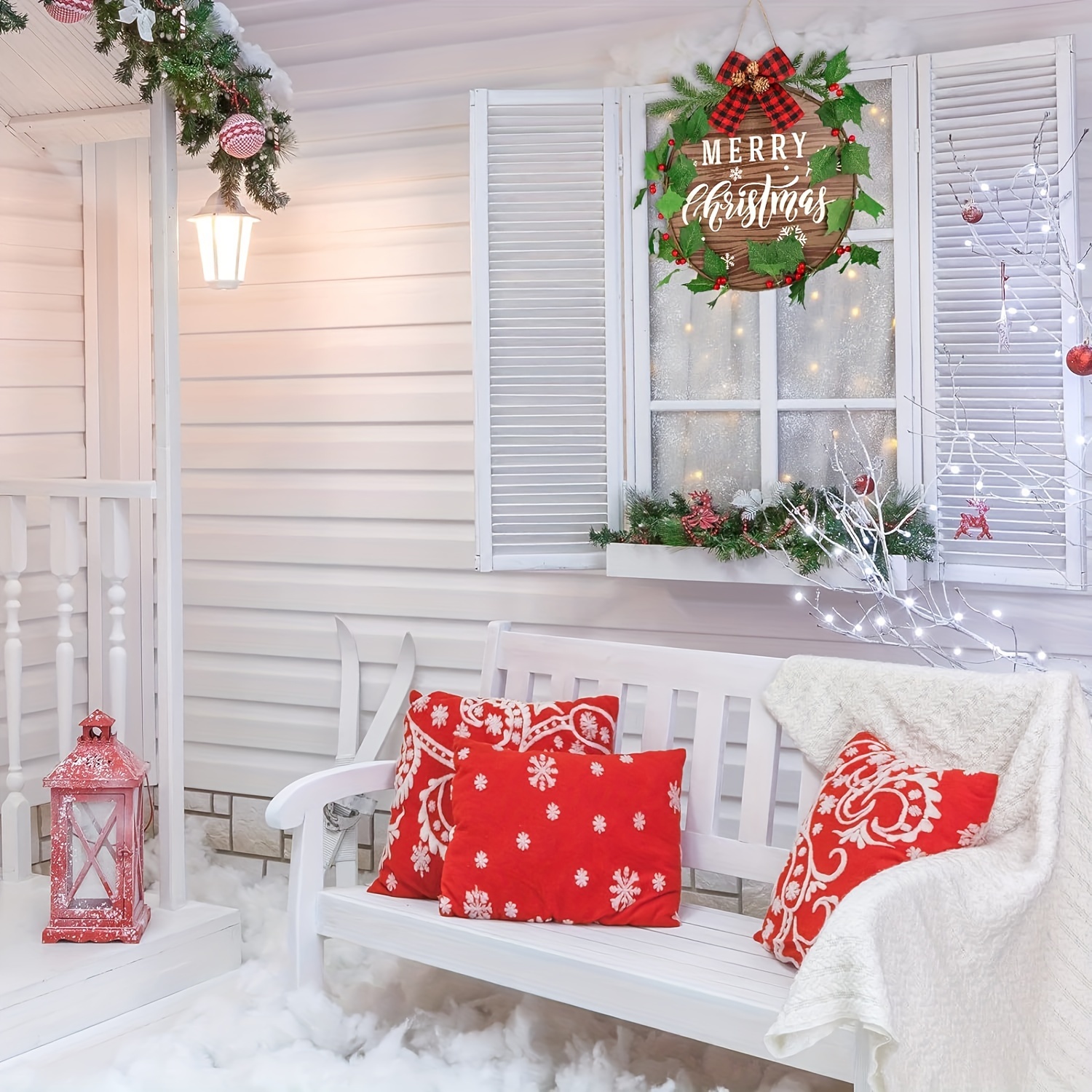 Christmas Front Patio Bench Merry Christmas Sign Front Door Decor
