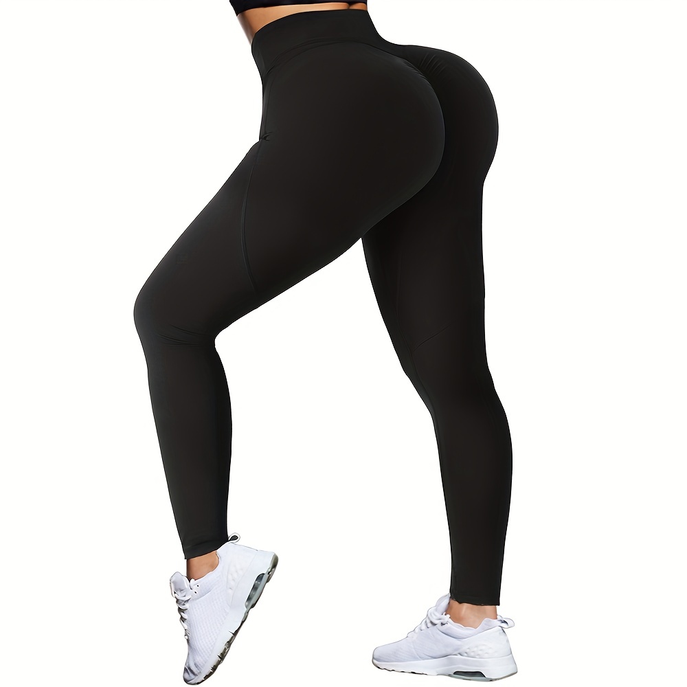 Plain V Shaped High Waist Yoga Pants, Slim Fit Seamless Breathable Slimming  Yoga Leggings, Women's Activewear
