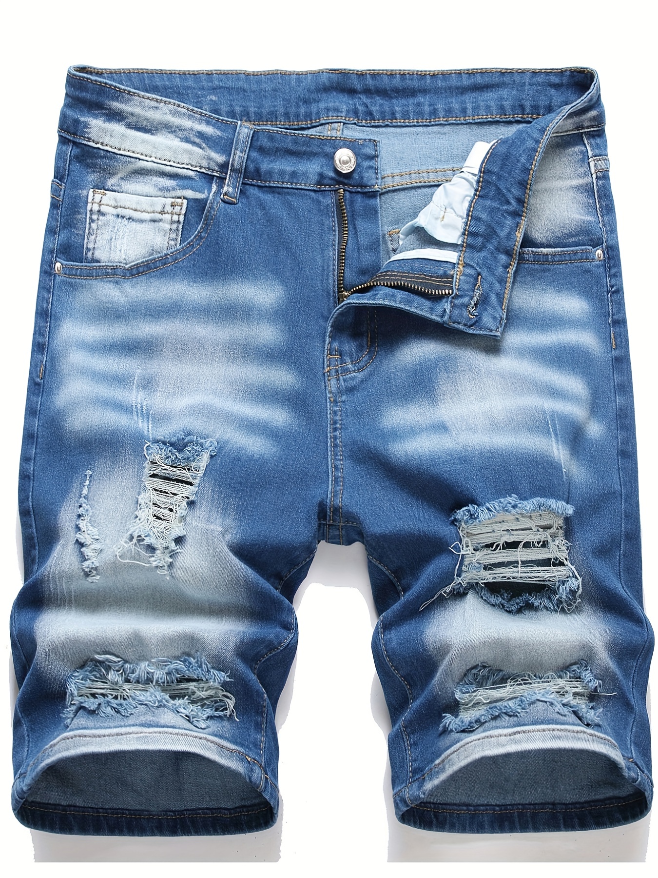 Ripped Denim Shorts Men's Casual Street Style Medium Stretch - Temu