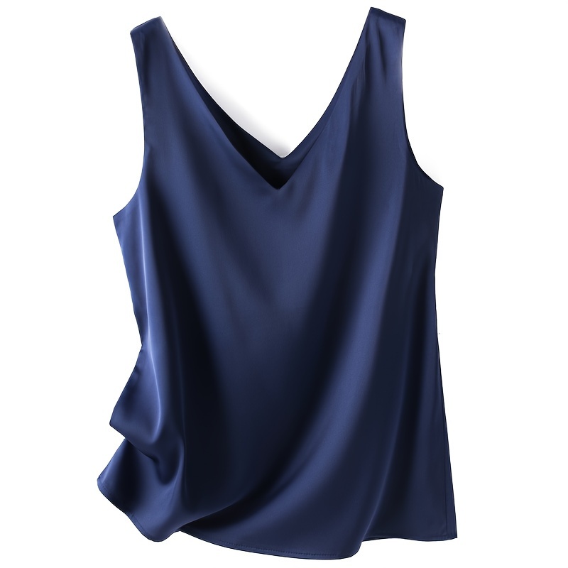 Velvet Boat Women?s Sleeveless V-Neck Tank Top - Soft Satin Finish, Loose Fit for Summer Layering, Lightweight & Breathable Polyester Blend, Elegant Solid Color Design, Breathable Clothing | Sleeveless Fashion | Satin Finish Top