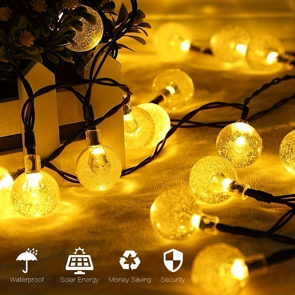 Solar String Lights Outdoor 60 LED 36FT Crystal Globe Lights with 8  Lighting Modes, Waterproof Solar Powered Patio Lights for Garden Yard Porch