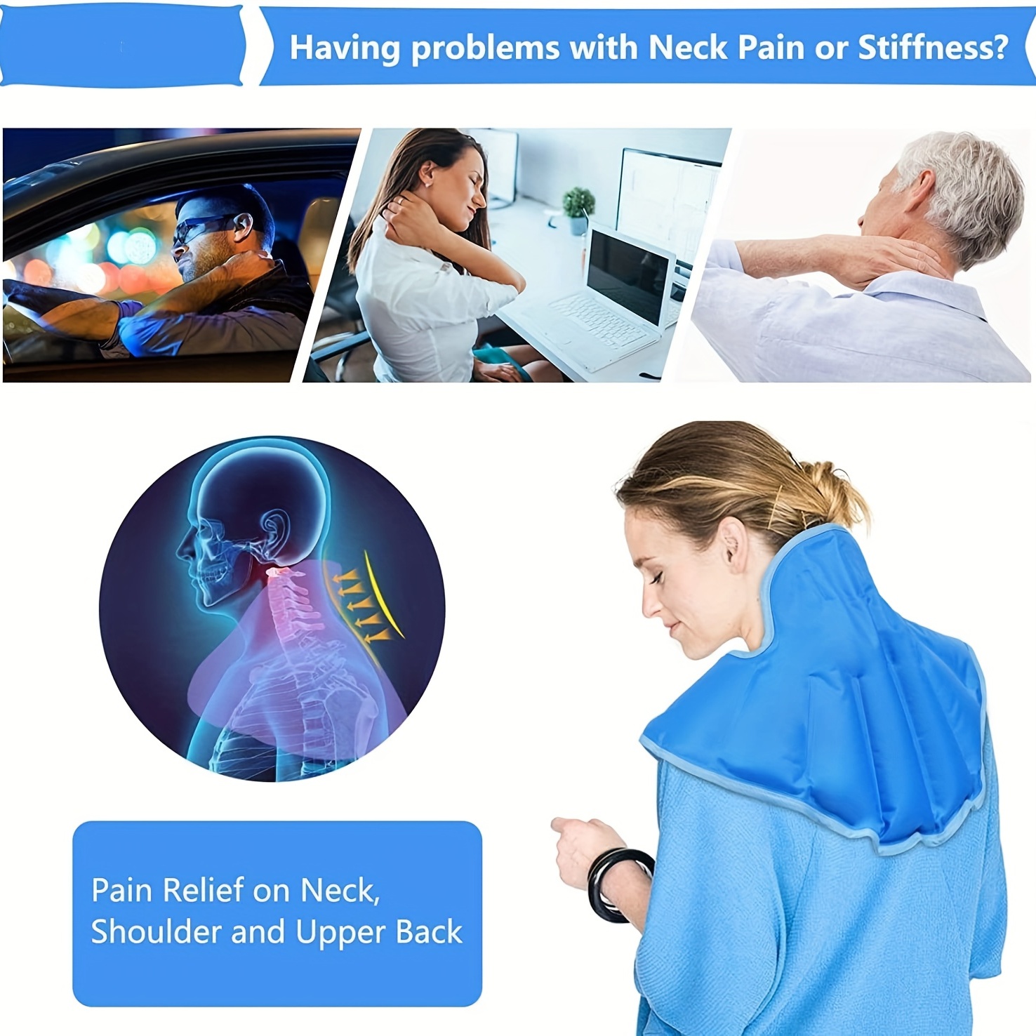 Neck Ice And Hot Pack Wrap Mit Gurt, Weicher Gel-Kältepack Für Den Nacken,  Kühler Wiederverwendbarer Gefrierbeutel Für Schwellungen, Verletzungen Und