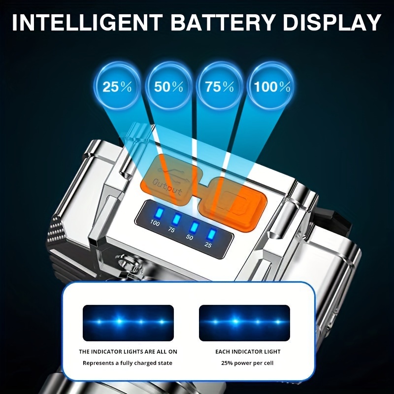  Intelligent Battery Display Flashlight, USB Charging