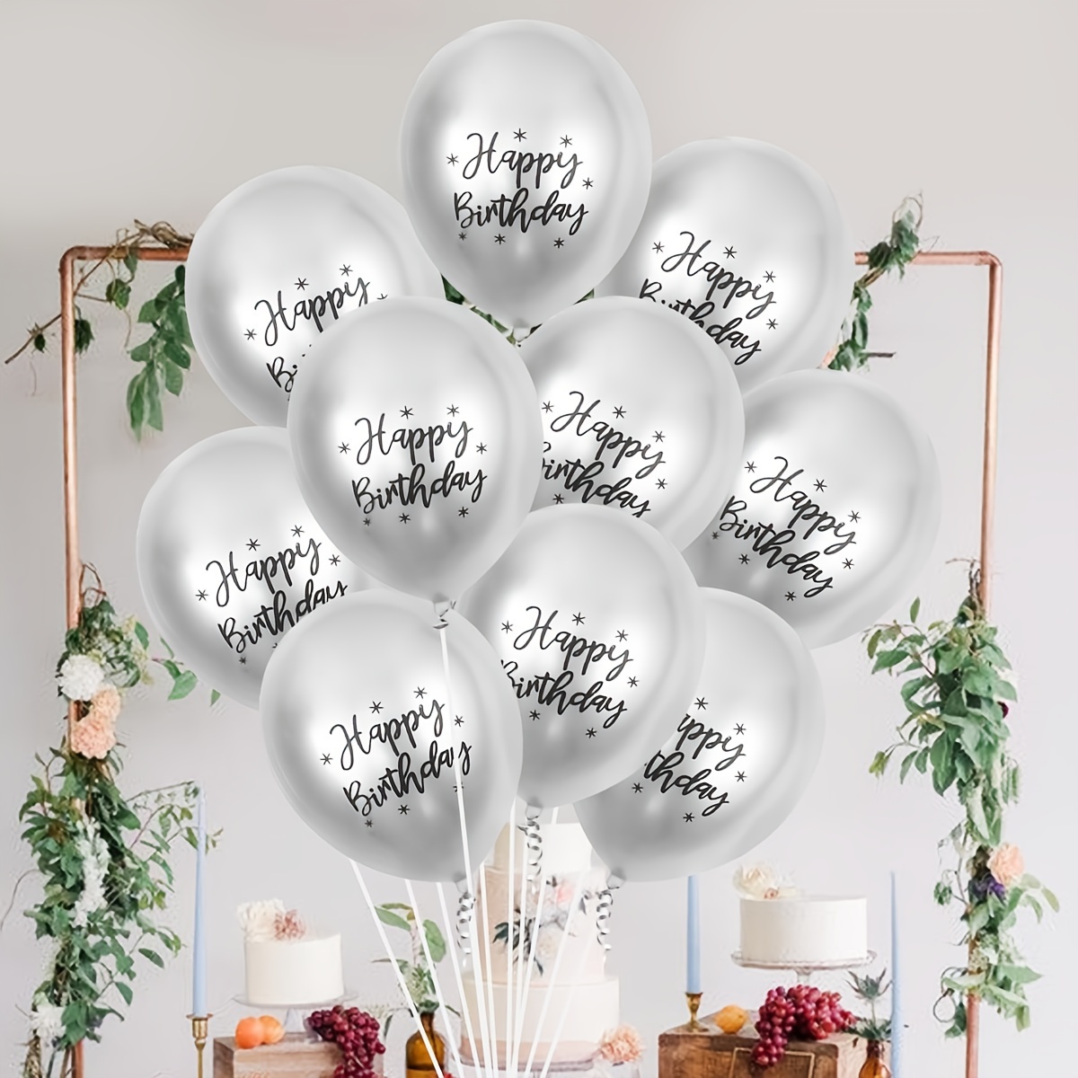 ANSOMO Black and White Happy Birthday Party Decorations Balloons Décor  Supplies Banner Women Men Boys Girls Striped Tablecloth Paper Fans