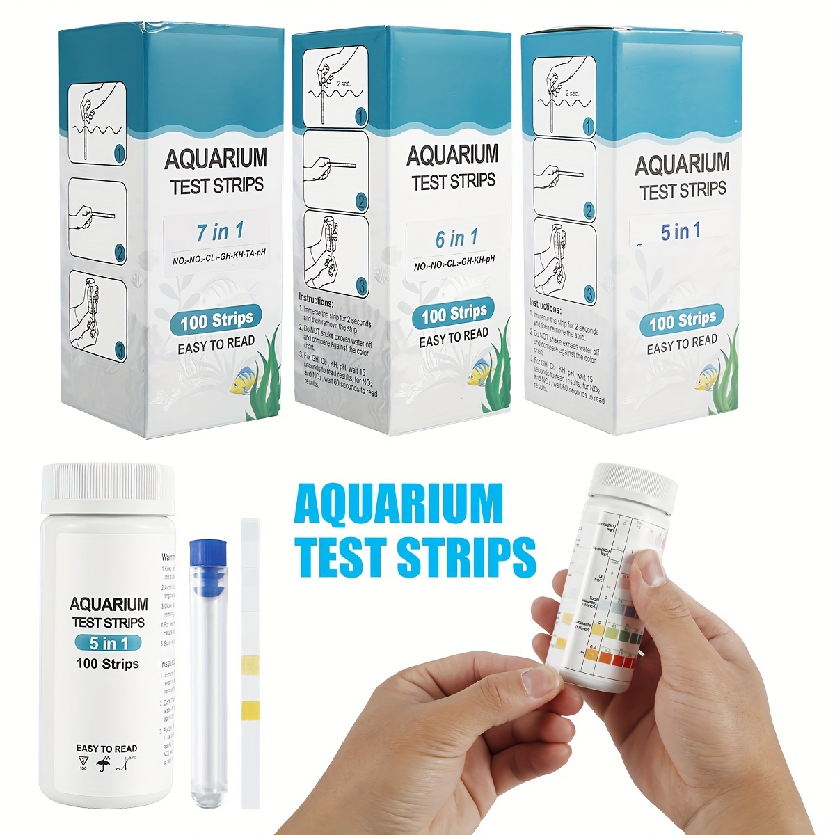 100 Stück Aquarium-Teststreifen, 7-in-1 Aquarium-Test-Set,  Süßwasser-Salzwasser-Aquarium-Wasser-PH-Teststreifen-Set Für Gesamthärte,  Nitrat, Nitrit