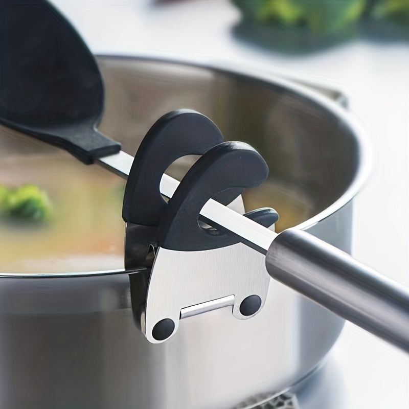 Stainless Steel Pot Spoon Holder, Anti-scald Silicone Grip Pot