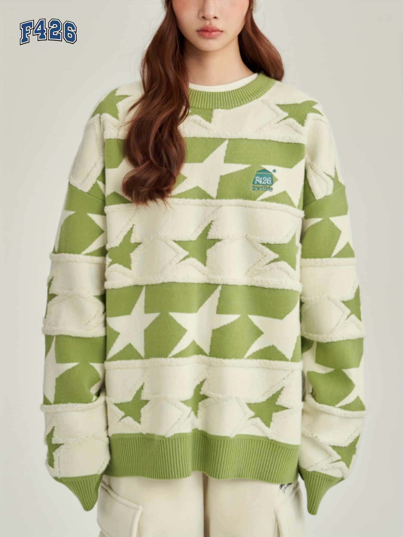 Star Graphic Stripe Trendy Sweater Crew Neck Long Sleeve - Temu Canada