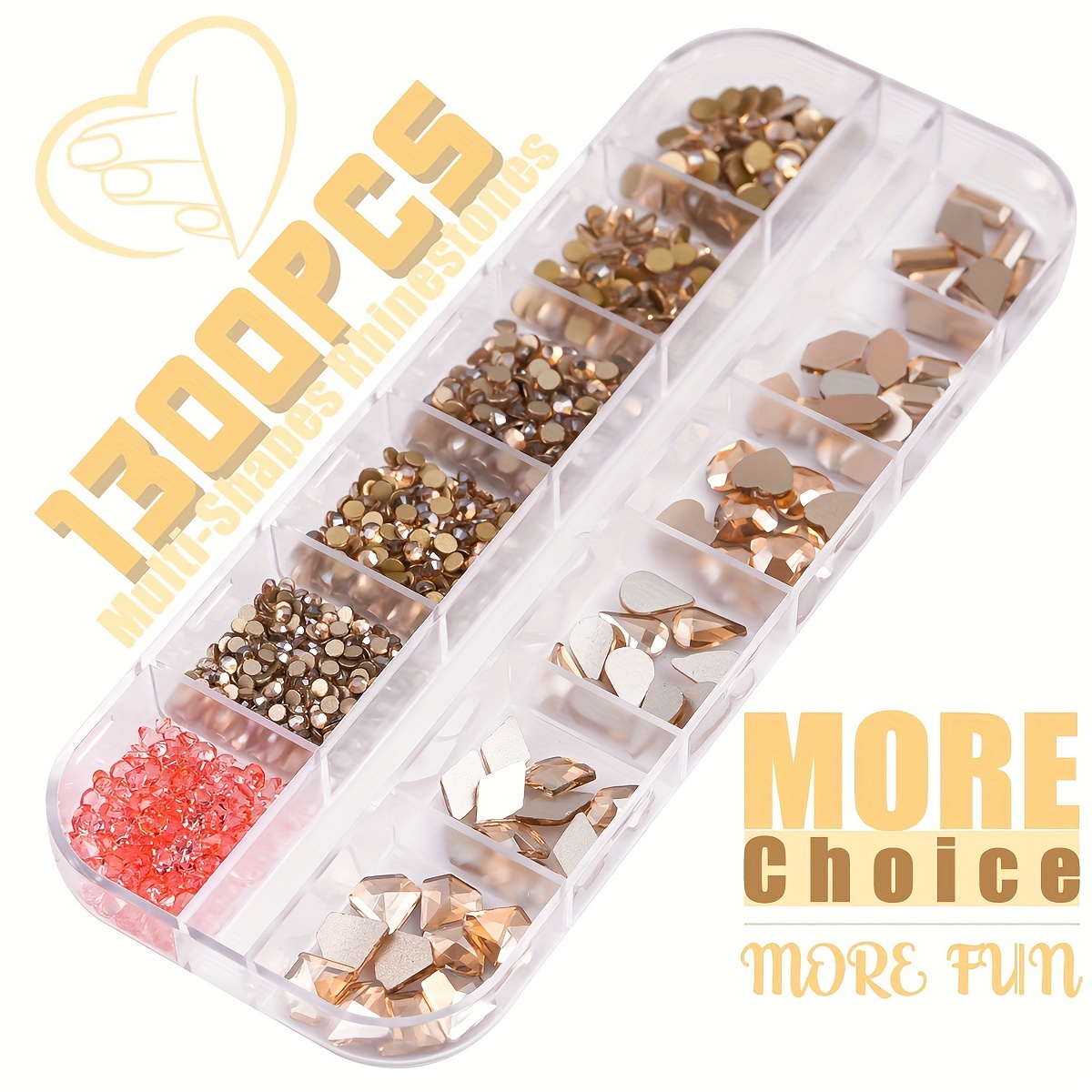 1300 Champagne Golden Nail Art Rhinestone Kit Crystal Flat - Temu