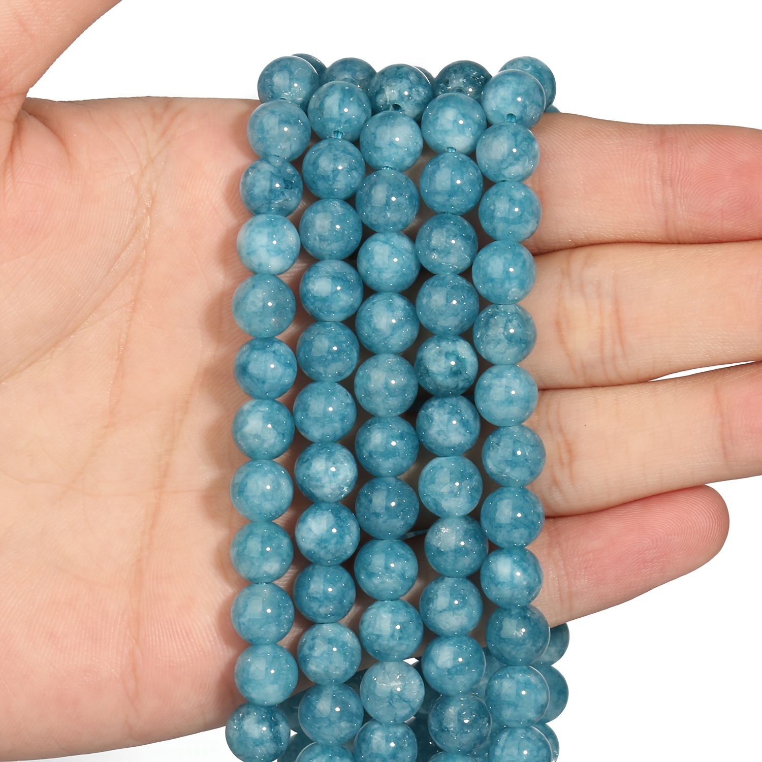 Natural Stone Dark Blue Chalcedony Jades Beads Round Loose - Temu