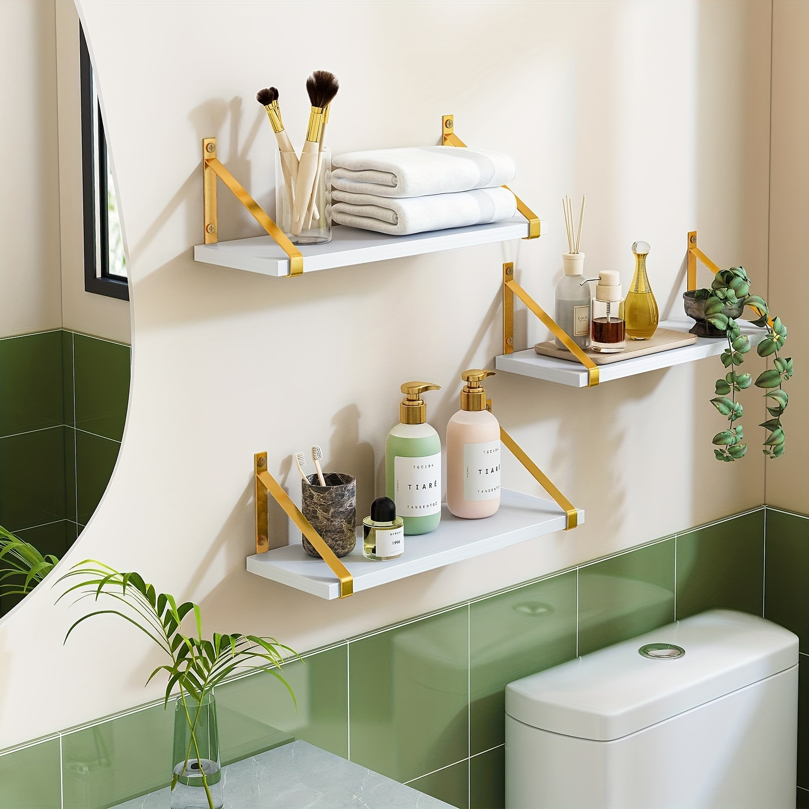 White Floating Shelf Wall mounted Placement Rack Bathroom - Temu