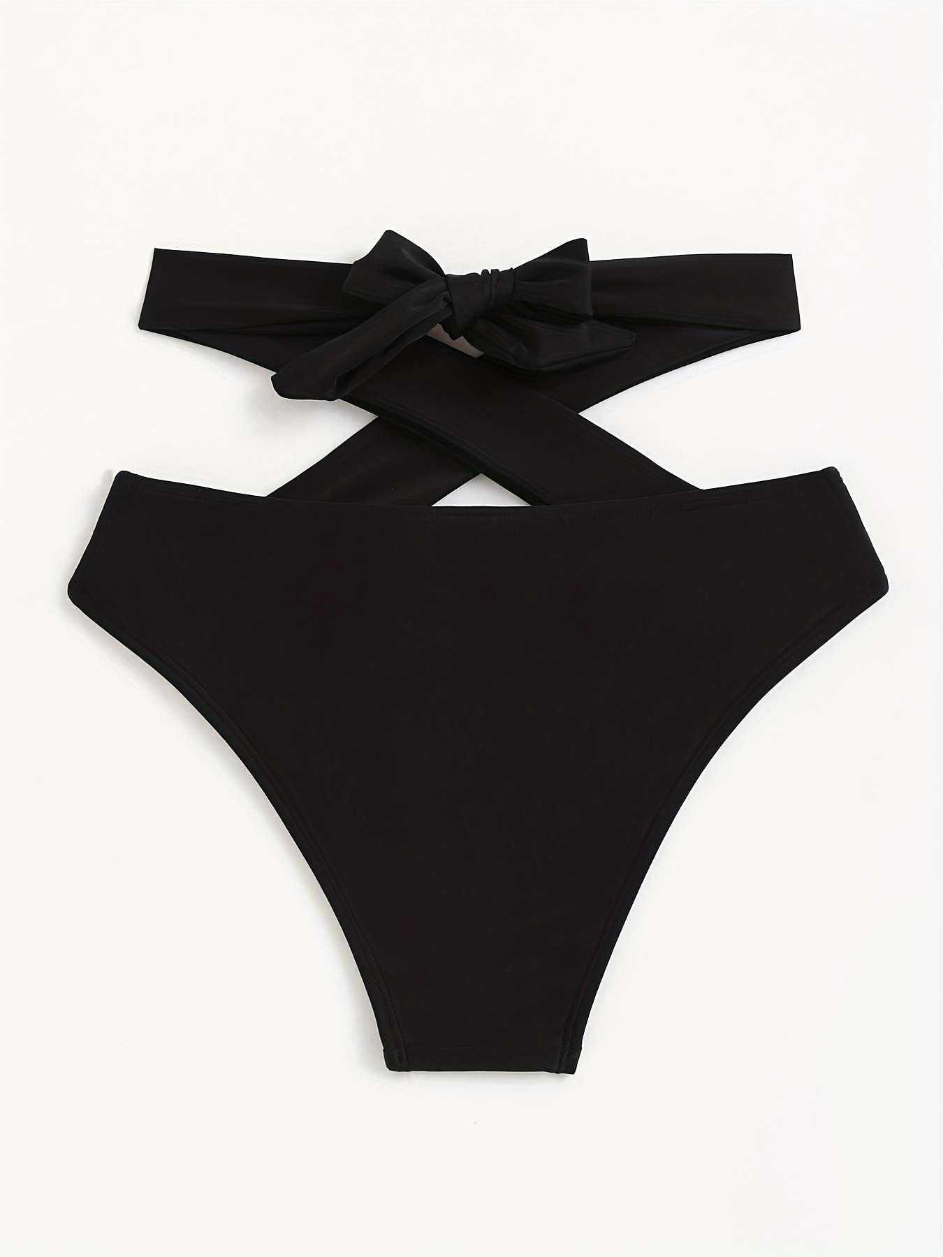 Black Criss Cross Tie Back Bikini Bottoms Solid Color High - Temu Canada