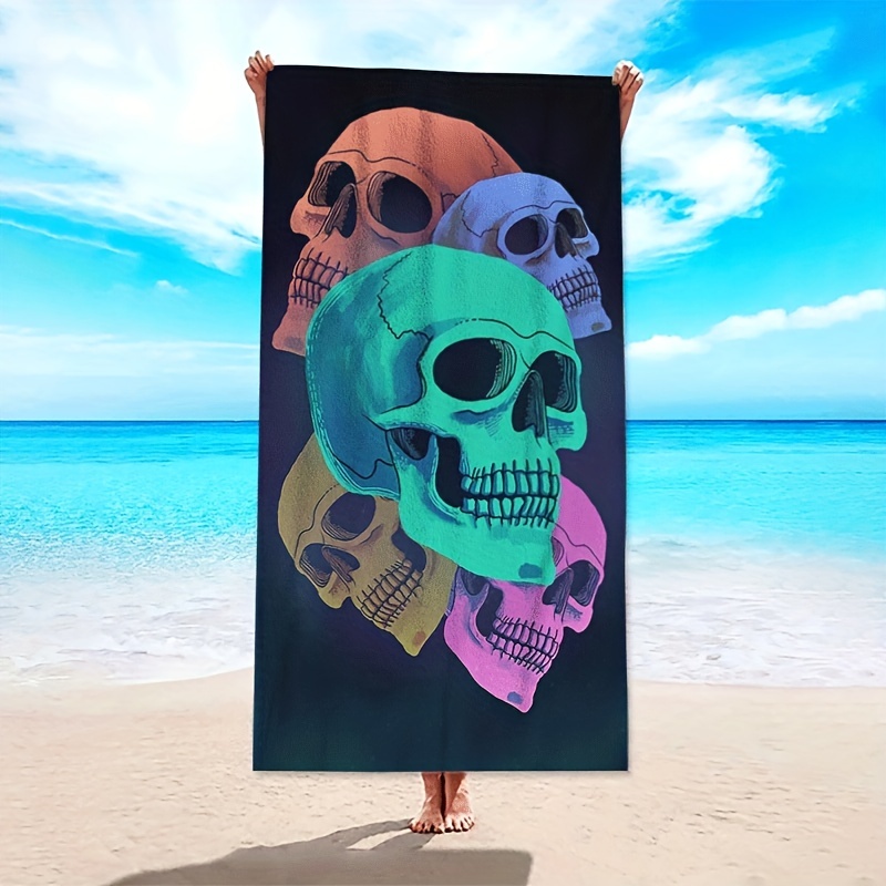 1pc Skull Printed Beach Towel | Super Soft & Highly Absorbent | For Travel, Swim, Pool, Party, Yoga, Camping & Beach Accessories