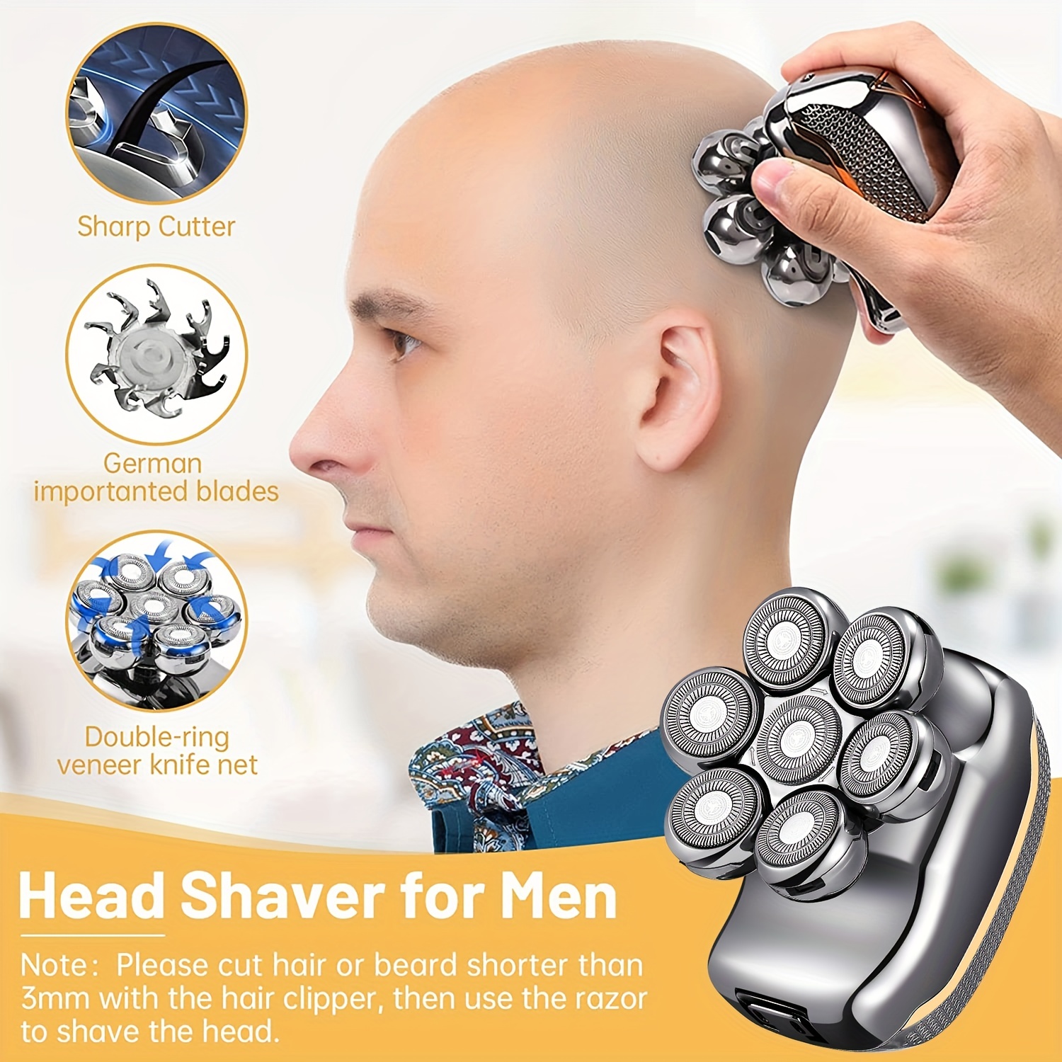 Wjiang - Afeitadoras de cabeza para hombres calvos, afeitadora eléctrica 6  en 1 para hombre, afeitadora eléctrica en seco húmedo y seco, inalámbrica
