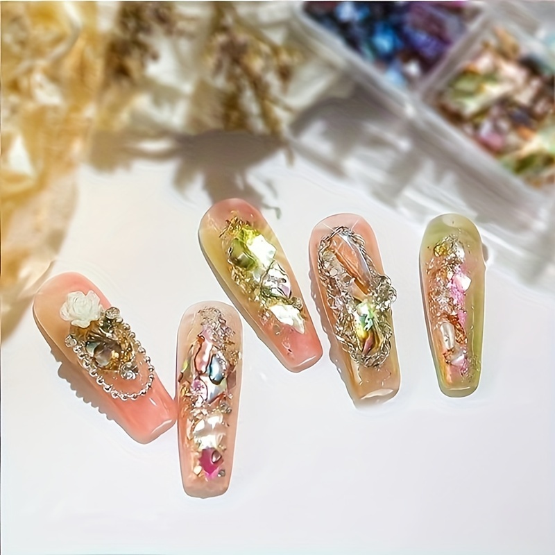 12 Colors Colorful Irregular Abalone Seashell 3d Nail - Temu