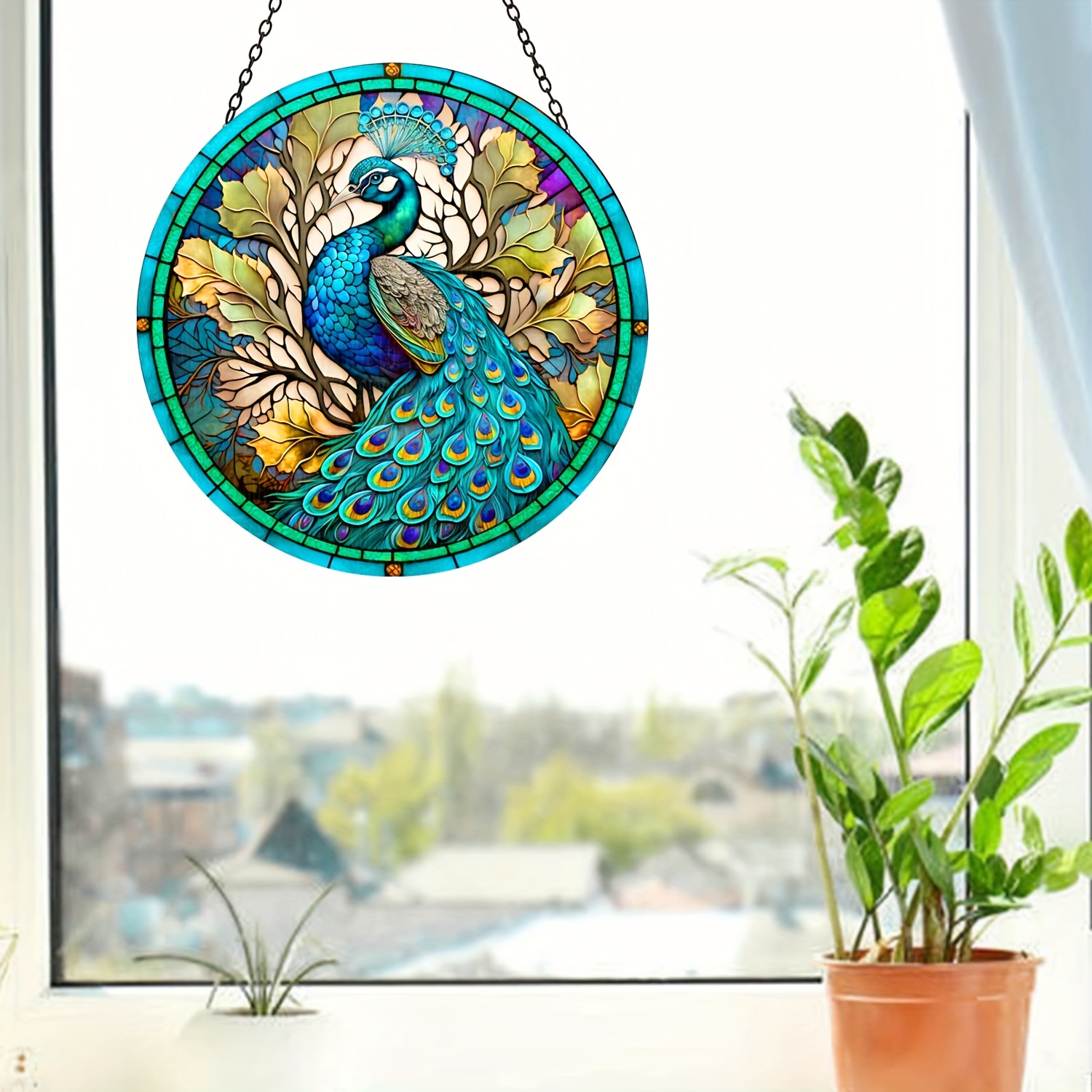 1pc 3D Peacock Stained Window Hangings, Peacock Decor Wall Art For Kitchen  Livingroom Office, October/Christmas Gift For Mom Women Aunt Sister Friend
