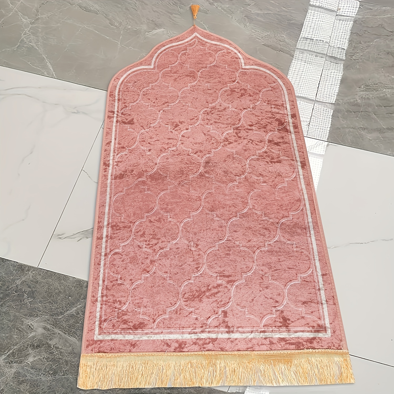 Tapis de Prière épais & grande taille - fond BLANC & motif GRIS