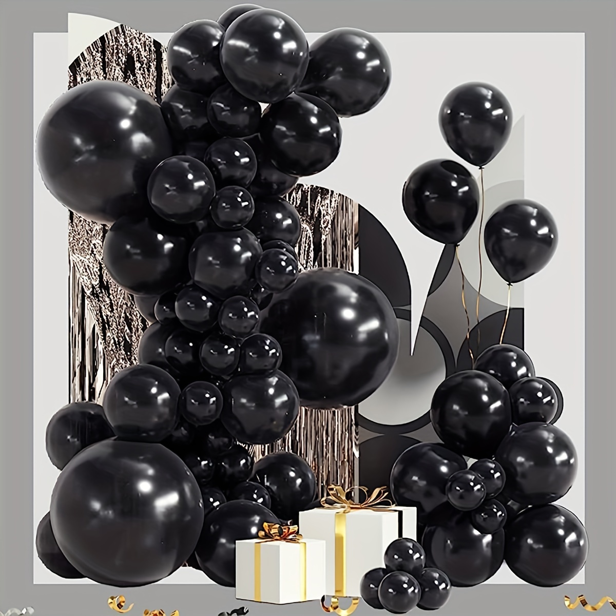 Bouquet de 12 ballons en latex or blanc et noir - My Party Kidz