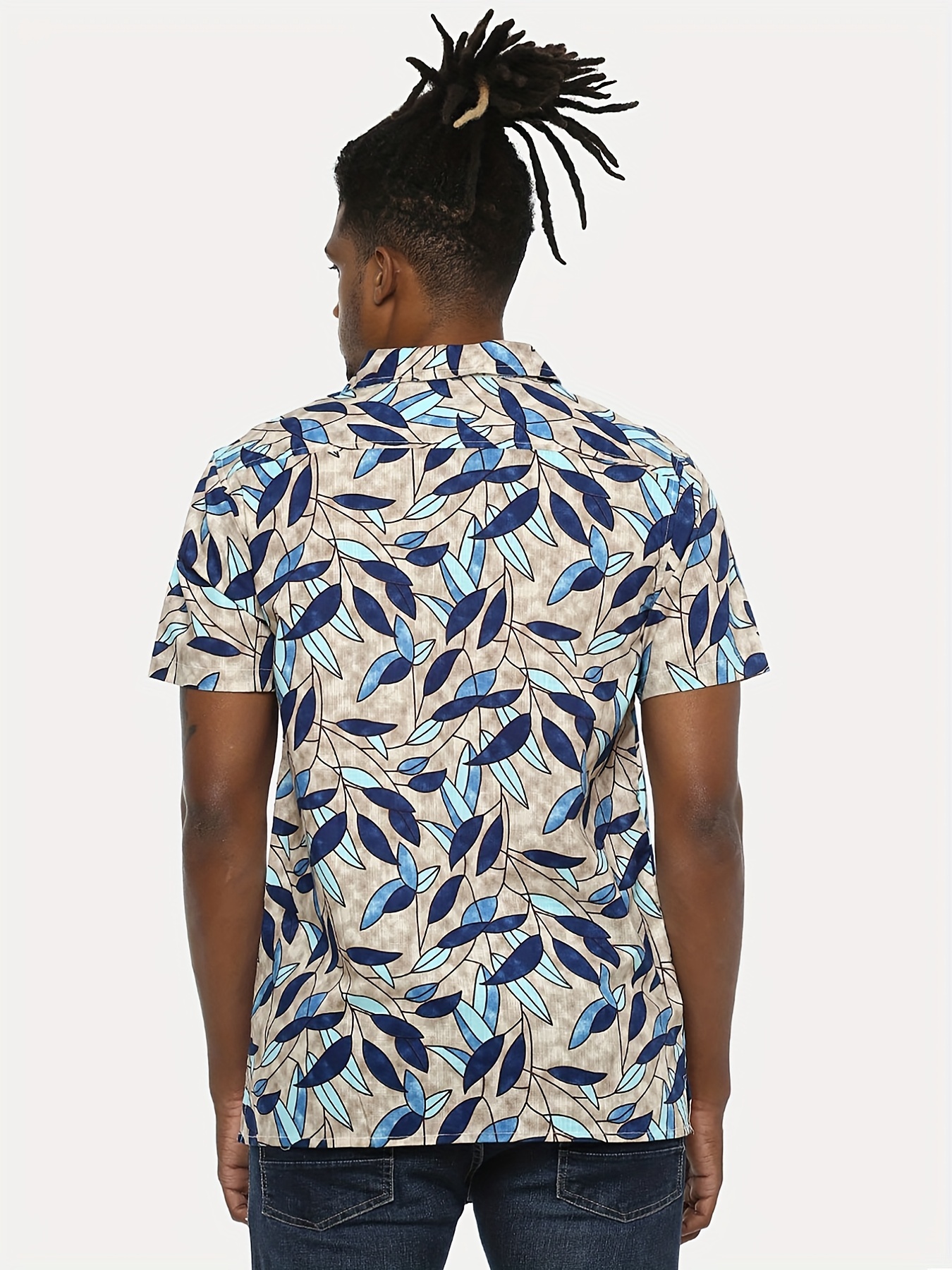 Mens Casual Leaf Pattern Short Sleeve Shirt Male Hawaiian Shirt