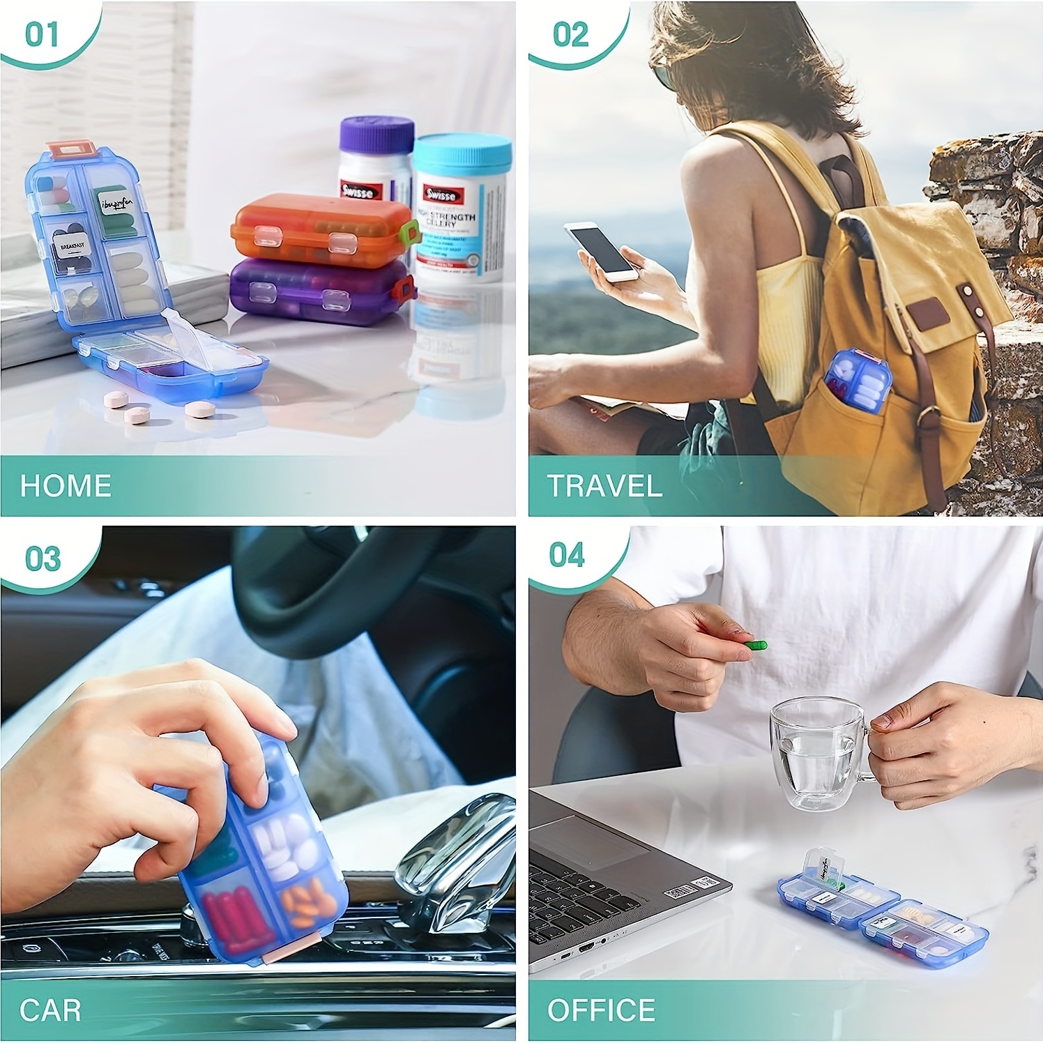 Travel Pill Case,10 Grids Pill Box,Pill Organizer,Mini Portable